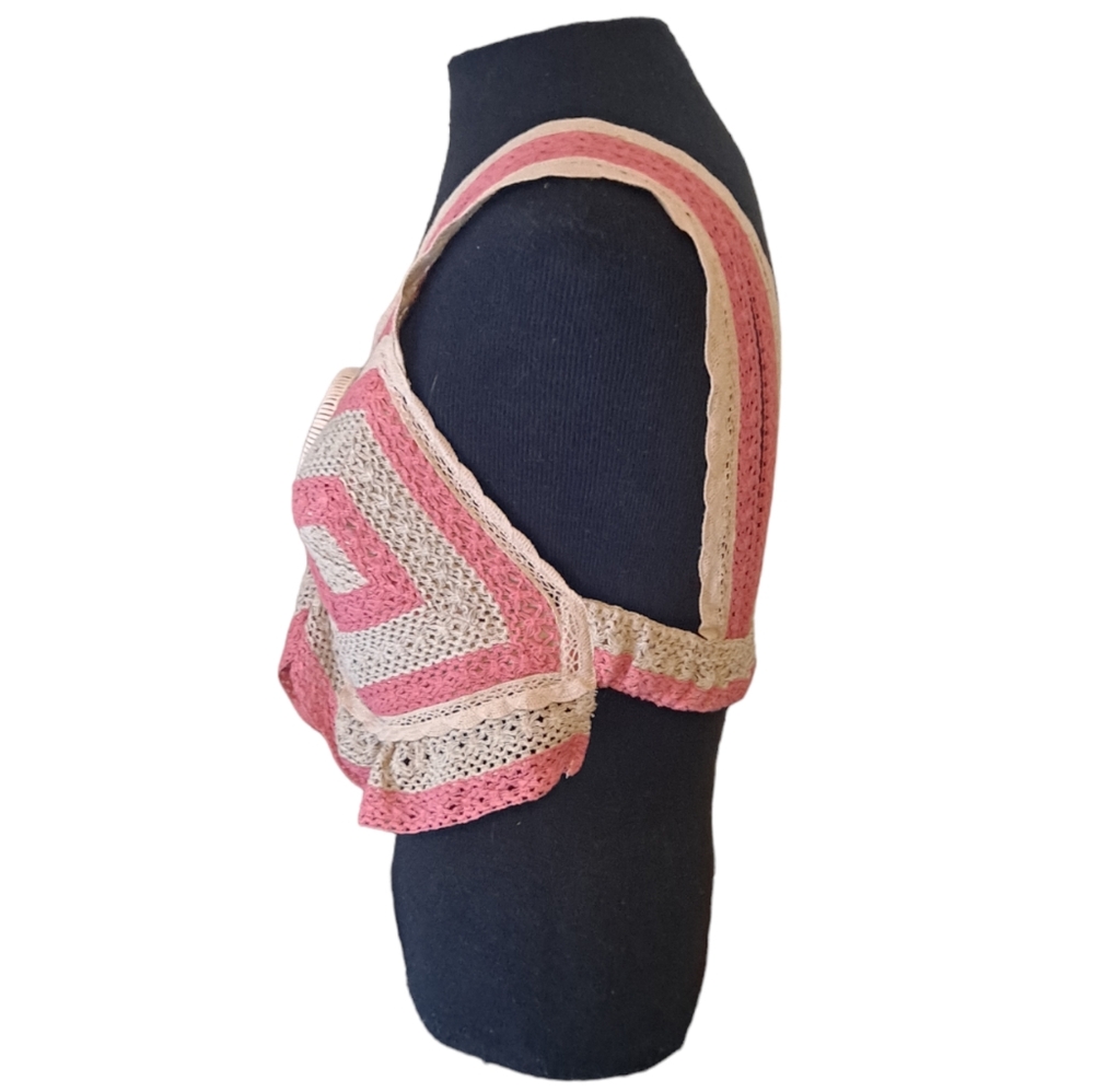 Anthropologie - Let Me Be - Open Back Crochet Tank Top Size Small Pink/Cream - Picture 6 of 16